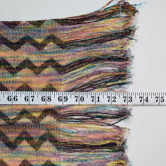 Chevron Zig Zag Fringe Soft Scarf Yellow Purple Multi - Picture 9 of 10